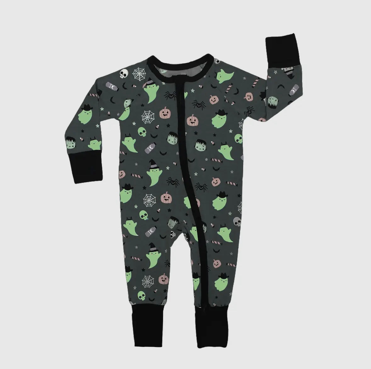 Halloween boo crew glow in the dark bamboo zip romper